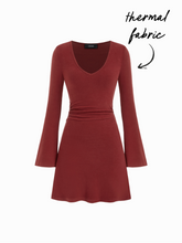 Thermal Cotton-blend V-neck Ruched Waist Mini Dress
