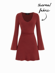 Thermal Cotton-blend V-neck Ruched Waist Mini Dress