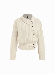 100% Cotton Striped Asymmetrical Collar Long Sleeve Blouse