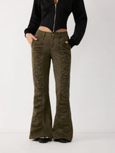 Stretch Washed Denim Low Rise Ruched Flared Jeans