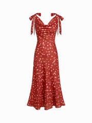 Satin Cowl Neck Polka Dot Mermaid Maxi Dress