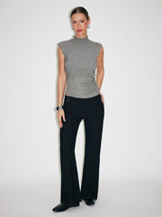 Knit Stand Collar High Stretch Ruched Side Button Vest