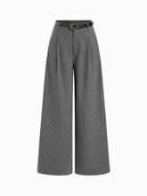 Jacquard Low Rise Houndstooth Pleated Wide Leg Trousers With Belt