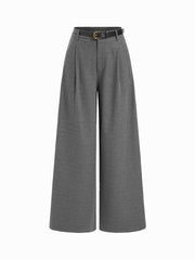 Jacquard Low Rise Houndstooth Pleated Wide Leg Trousers With Belt