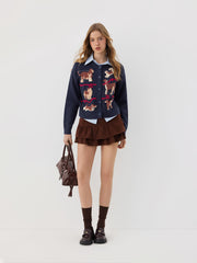 Knit Cute Dog Pattern Embroidery Oversized Cardigan