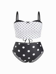 Polka Dot Square Neck Tankini Cheeky Bikini Set Curve & Plus