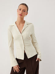 Solid Collar Bell Sleeve Top