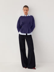Boat Neck Ruched Peplum Sweatshirt