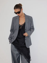 Notch Collar Button Oversized Long Sleeve Blazer
