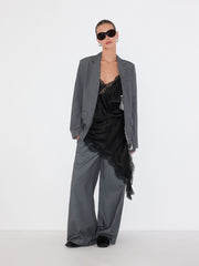 Notch Collar Button Oversized Long Sleeve Blazer