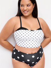 Polka Dot Square Neck Tankini Cheeky Bikini Set Curve & Plus
