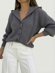 Knit Hooded Button Oversized Cardigan