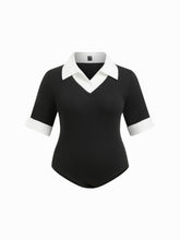 Cotton V-Neck Two Tone Bodysuit Curve & Plus