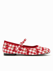 CHERRY EMBROIDERED MARY JANE FLATS