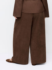 Corduroy Mid Rise Pleated Wide Leg Trousers Curve & Plus