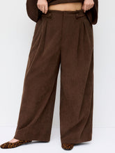 Corduroy Mid Rise Pleated Wide Leg Trousers Curve & Plus