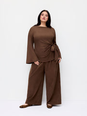 Corduroy Mid Rise Pleated Wide Leg Trousers Curve & Plus
