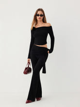 Off-shoulder Ruched Top & Mid Rise Flared Trousers Set