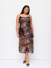 Floral Patchy Lace Trim Asymmetrical Hem Midi Dress Curve & Plus