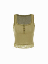 Cotton-blend Square Neck Lace Trim Tank Top
