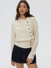 100% Cotton Striped Asymmetrical Collar Long Sleeve Blouse