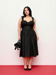 Cotton-blend U-neckline Ruffled Lace Up Flared Maxi Dress Curve & Plus
