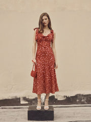 Satin Cowl Neck Polka Dot Mermaid Maxi Dress