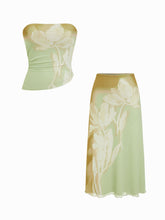Mesh Floral Wrap Tube Top & Mid Rise Pencil Maxi Skirt Set