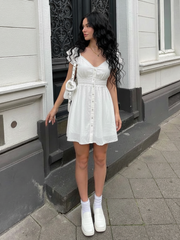 Sweetheart Ruffle Sleeve Lace Trim Mini Dress