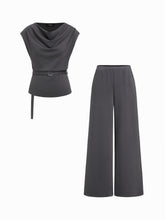 Cowl Neck Belted Top & Mid Rise Wide Leg Trousers Set