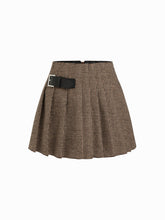 Wool-look Mid Rise Houndstooth Pleated Mini Skirt