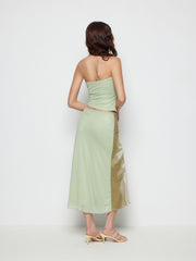 Mesh Floral Wrap Tube Top & Mid Rise Pencil Maxi Skirt Set