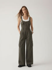 Denim Mid Rise Pocket Cargo Jumpsuit