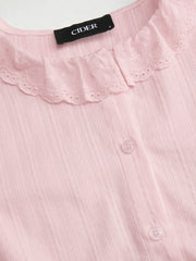 Cotton-blend Puff Sleeve Lace Trim Broderie Anglaise Oversized Blouse