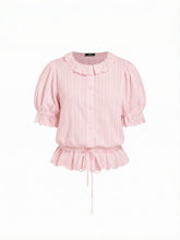 Cotton-blend Puff Sleeve Lace Trim Broderie Anglaise Oversized Blouse