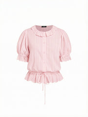 Cotton-blend Puff Sleeve Lace Trim Broderie Anglaise Oversized Blouse