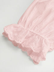 Cotton-blend Puff Sleeve Lace Trim Broderie Anglaise Oversized Blouse