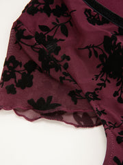 Textured Floral V-neck Lace Panel Crop Top