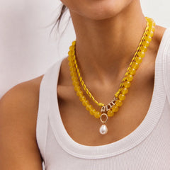 Janette Beaded Ring Necklace - Citrine