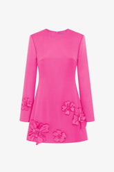 Aliza Long Sleeve Petal Mini Dress - Hot Pink