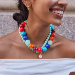 Jane Beaded Necklace - Red/Blue Multi