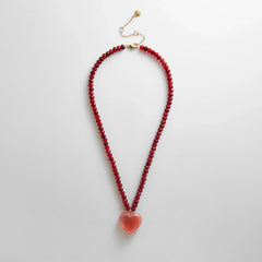 Semi-Precious Heart Necklace - Strawberry/Cherry Quartz