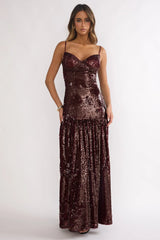 Miller Sequin Maxi Dress Burgundy