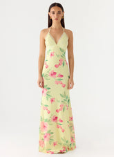 Takedown Halter Maxi Dress - Lemon Soleil