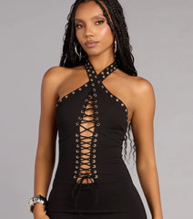 Rule Breaker Lace-Up Bodycon Mini Dress