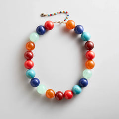 Jane Beaded Necklace - Red/Blue Multi