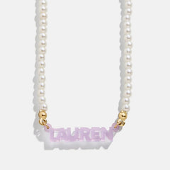 Beaded Kids' Custom Nameplate Necklace - Pearl