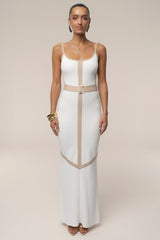 Ivory Beige Belted Cami Maxi Dress