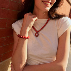 Jane Beaded Bracelet - Cherry Red Bead