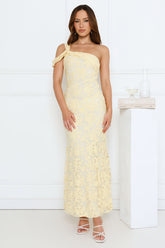 Velour Glow One Shoulder Maxi Dress Yellow